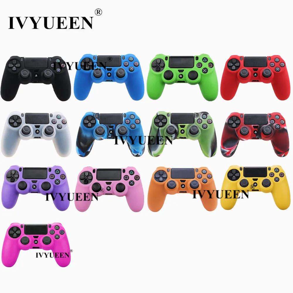 Мягкий силиконовый резиновый чехол IVYUEEN для sony playstation Dualshock 4 PS4 DS4 Pro, тонкий контроллер, кожный чехол+ 2 ручки для большого пальца