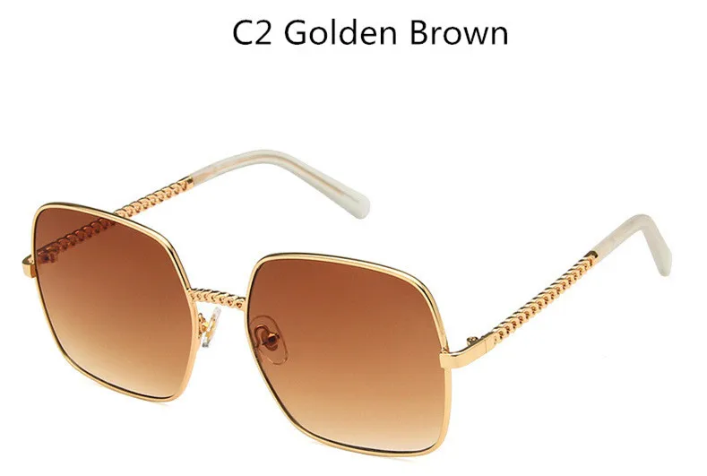 Шикарные женские солнцезащитные очки без оправа с цепочкой,, роскошный бренд, сплав, Черные Квадратные Солнцезащитные очки, Женские винтажные сексуальные солнцезащитные очки - Цвет оправы: C2 Golden Brown