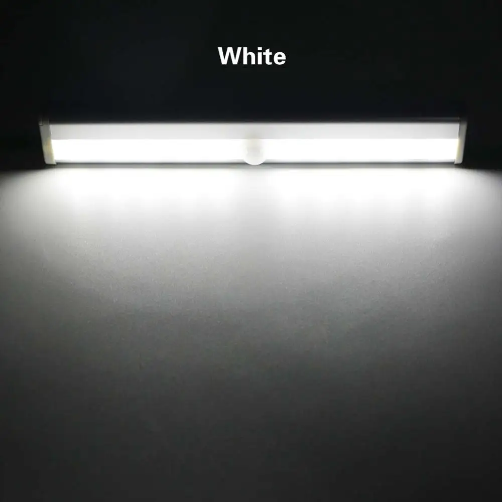 Светодиодный под кабинет огни 6 10 светодиодный движения Сенсор Беспроводной движения Сенсор светодиодный автоматические ночные огни клейкая лента шкаф лампа - Цвет: Белый