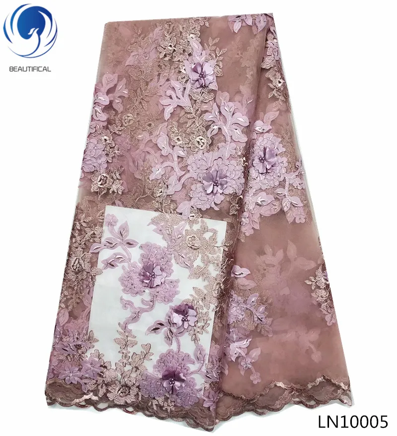 

BEAUTIFICAL 3d lace fabric 2018 high quality lace 3d lace flower aplique african lace fashion 3d mesh fabric with beads LN100
