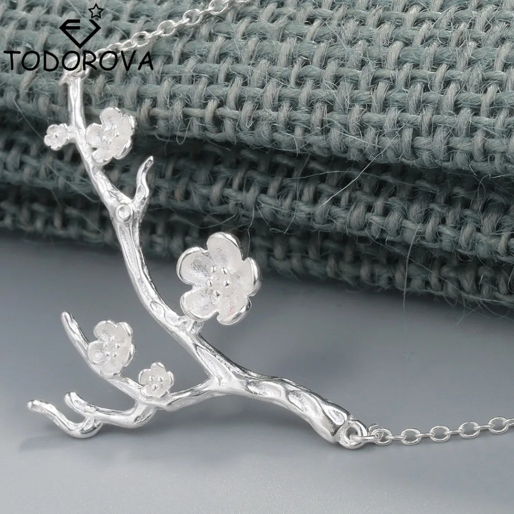 

Todorova Silver Cherry Blossom Necklaces for Women Branch Flower Necklaces Pendant with Chain Vintage Accessories Party Gifts