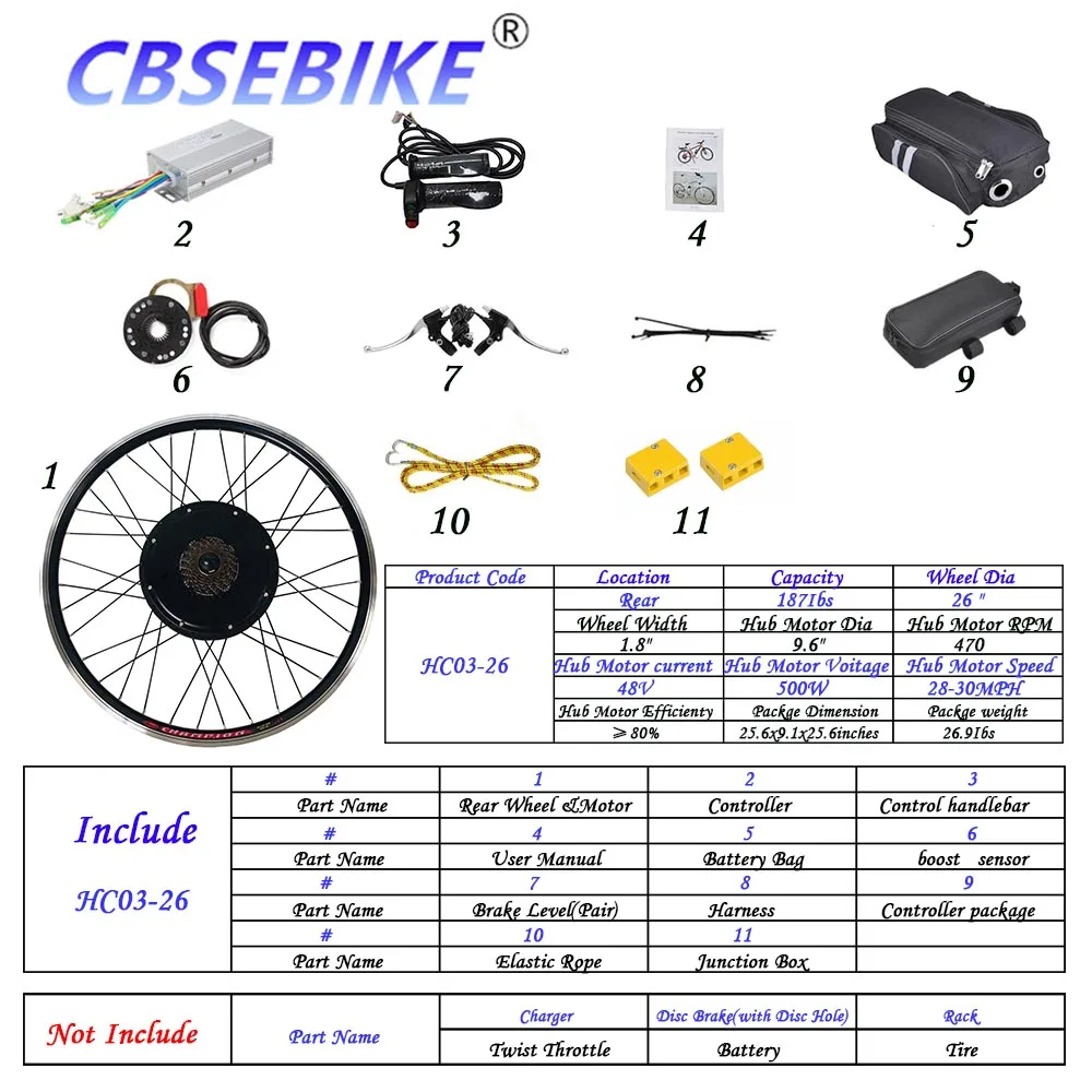 Cbsebike комплект для переоборудования электрического велосипеда 26 дюймов 48v1000w, фара для электровелосипеда в чехол-Крышка для заднего колеса велосипеда мотор HA02-26 HA03-26 HB01-26 - Цвет: 26inch 48V500W  HC03