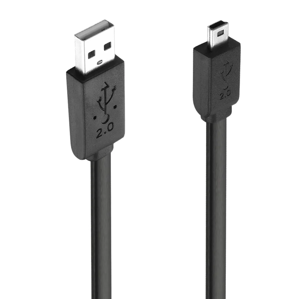 Bochara Flat Mini 5Pin Cable USB 2.0 Type A Male to Mini 5Pin Male 5P Pure Copper Cores 30cm