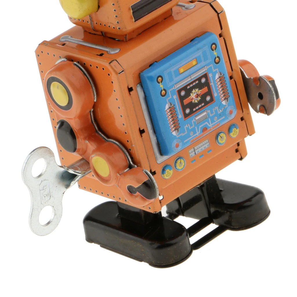 MagiDeal 1Pc 10cm Vintage Wind Up Clockwork Mechanical Walking Tin Crafted Robot Handmade Toy for Boys Birthday Gift Yellow