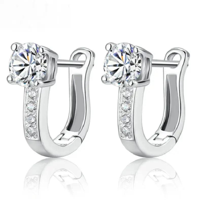 

925 Sterling Silver Earrings Fashion Earring U Shape Korean Stud Earrings for Women White Zircon Earings Brincos