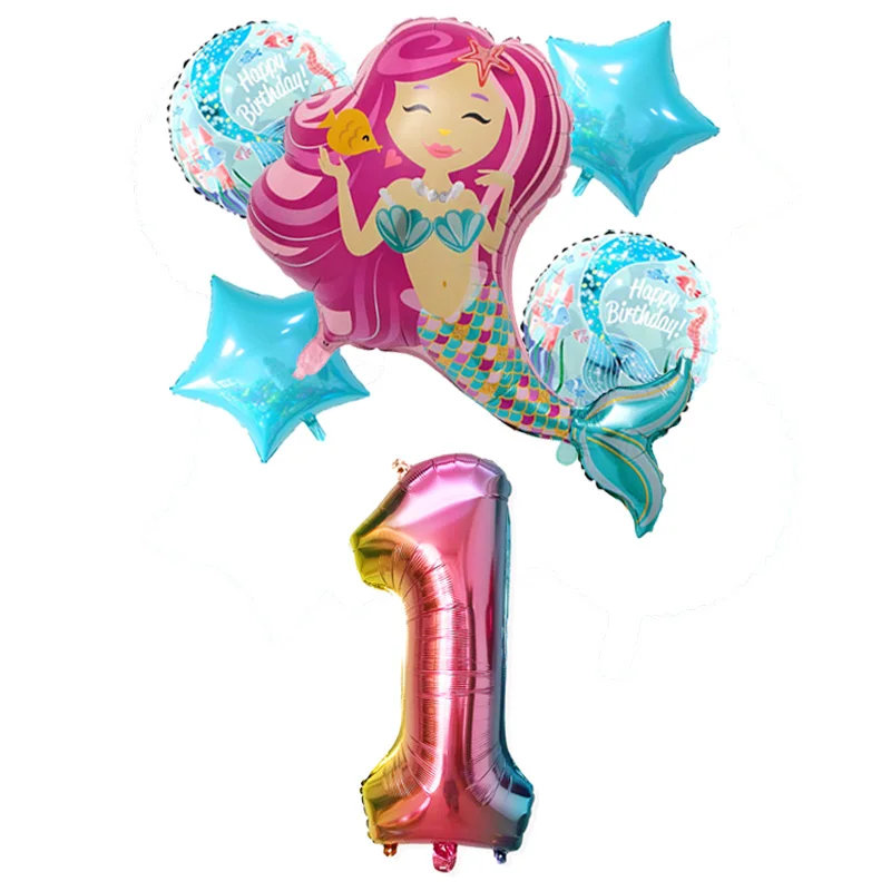 Вечерние декоративные шары русалки с номером русалки, Детские воздушные шары для первого дня рождения, вечерние украшения под морем - Цвет: style 1 number 1