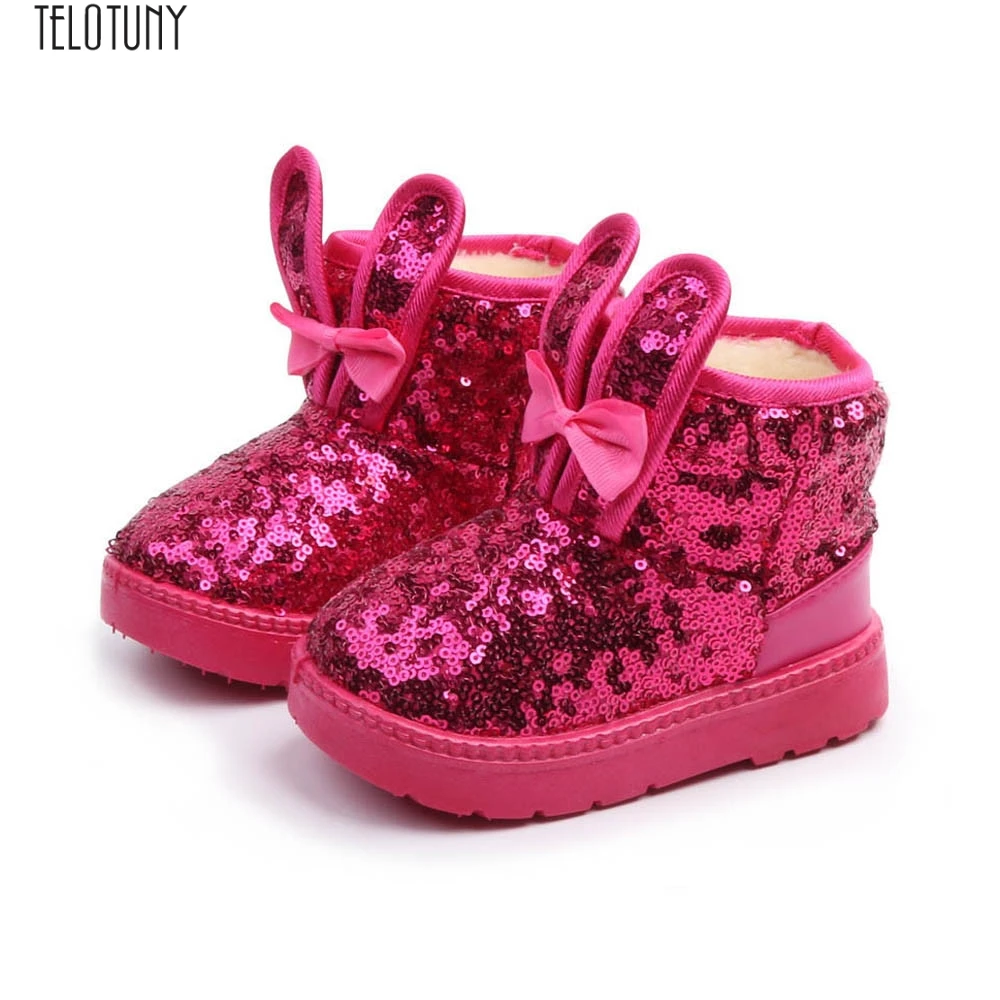 

TELOTUNY baby girl cartton boots Plus velvet warm anti-skiing snow Shoes Girls Winter Rabbit Ear Blings Sequins Snow Boots Z1225