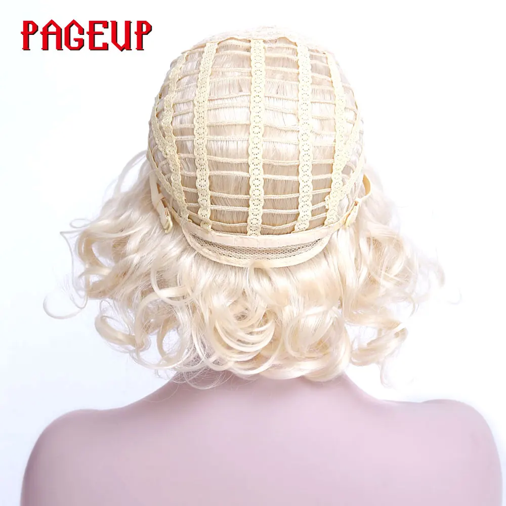 Peluca rubia platino Pelo Rizado sintético Pageup Cosplay pelucas de mujer resistentes al calor Afro peluca corta con flequillo para mujeres negras
