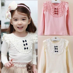 

New Kids Toddler Clothes Girls Lace Bow Long Sleeve Tops Casual T Shirt Cotton Blouse