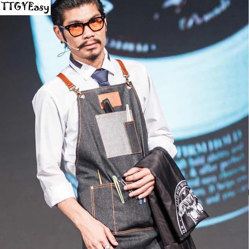 

2018 Simple Antifouling Denim Apron Outsides Senior Bib Kitchen Cleaning Apron for Women Men Cooking Restaurant Waitress Custom