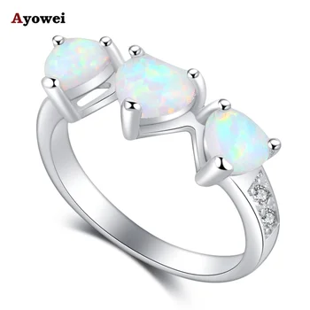 

Ayowei Perfect Heart Design High Quality White Fire Opal Silver Stamped Rings Fashion Jewelry USA Sz#5#6#7#8#9#10 OR862A