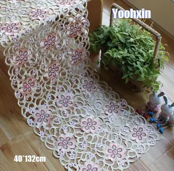

Modern Hollow satin Embroidery bed Table Runner cloth cover dining Lace tea coffee tablecloth home party Christmas Wedding decor