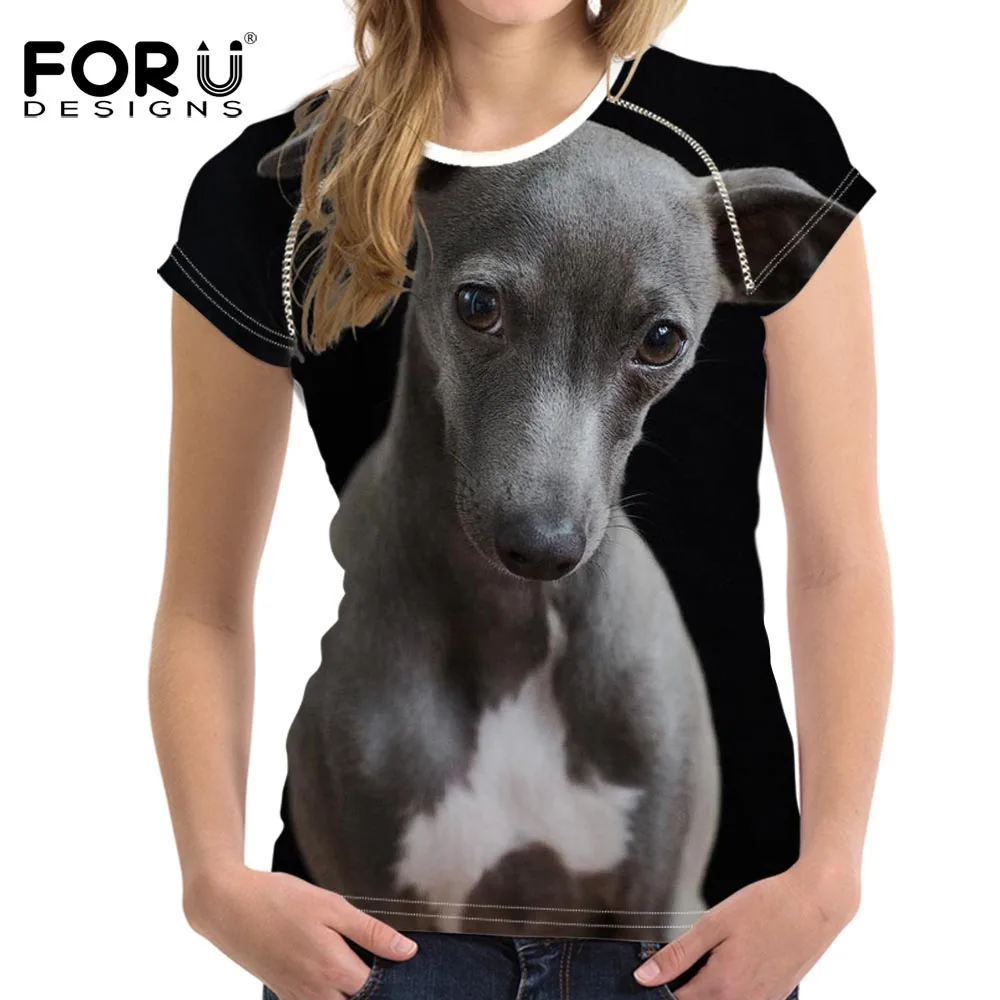 FORUDESIGNS/милые темно серые Итальянские женские футболки с принтом борзая в виде