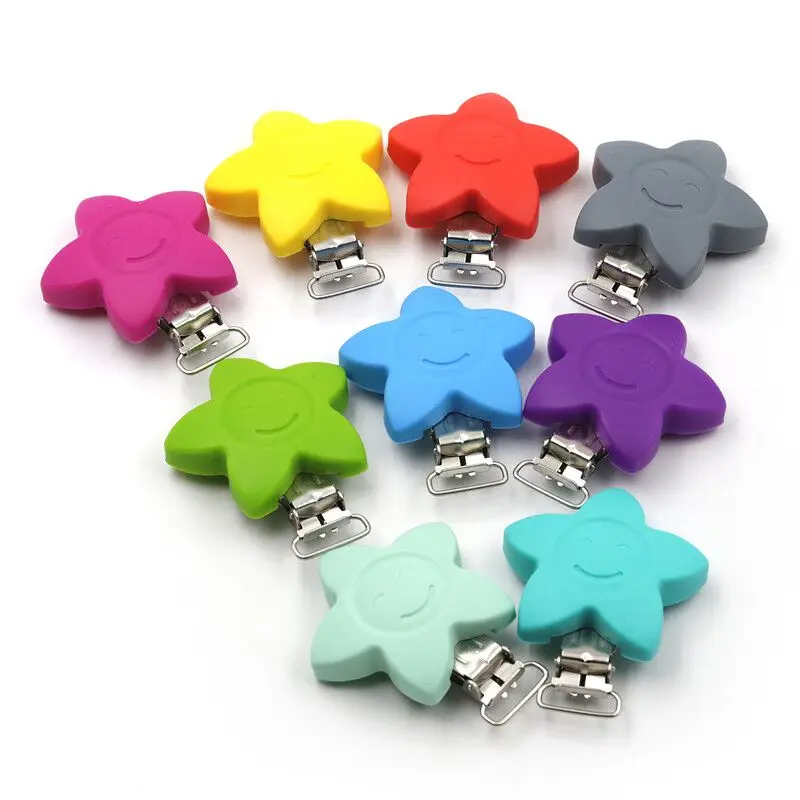 JOJOCHEW 2pcs Silicone Star pacifier clips Baby Safe Silicone Clip Charms For Pacifier Clip Chain Making Baby Shower Gift