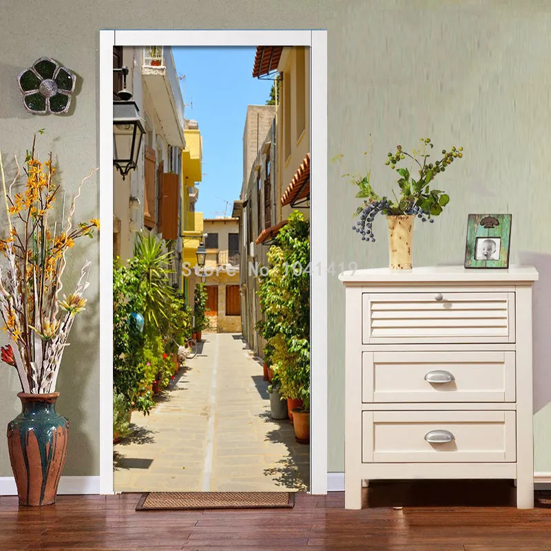 На заказ 3D городской городок Фреска фотообои кафе столовая гостиная Дверь Декор Настенная Наклейка ПВХ Экологичная дверь настенная бумага