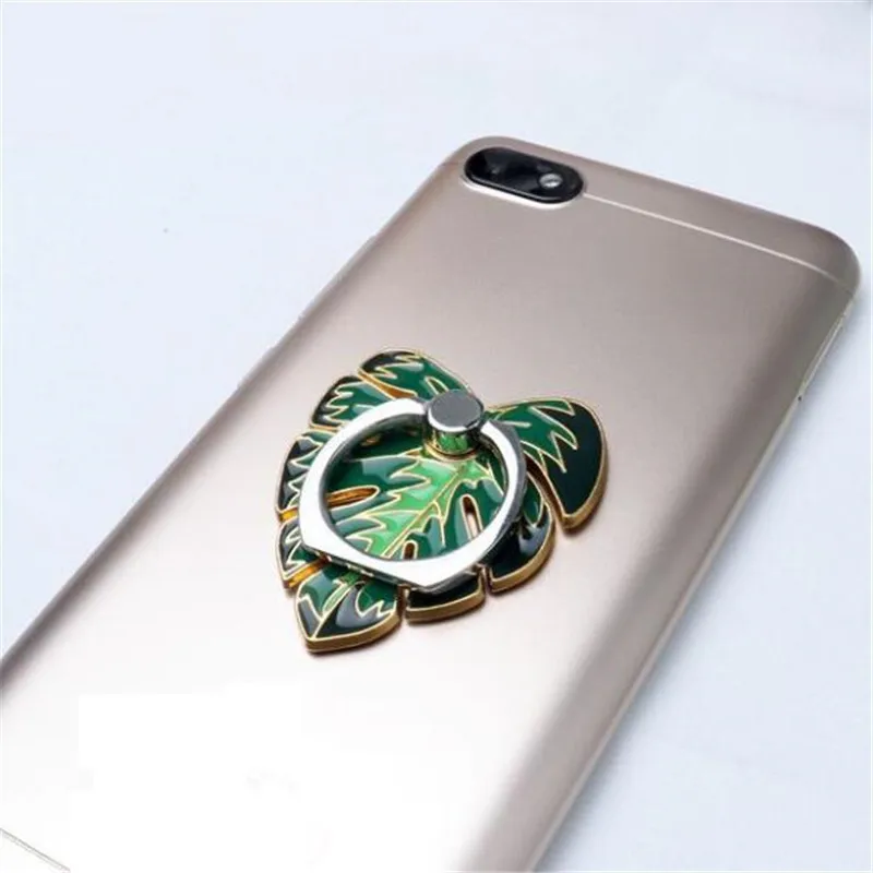 Metal Green Tree Leaves Ring Phone holder Car Mount Stand Finger Ring Smartphone Holder Mobile Phone Holder For All Phone