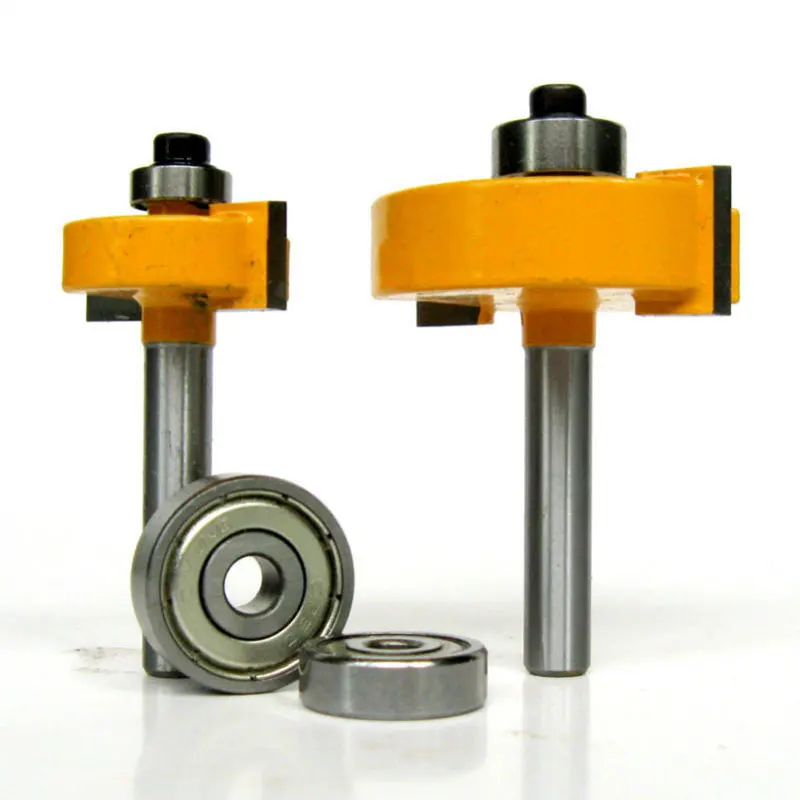 2 pc 1/4 Shank 1/2, 3/8 Rabbeting & Slotting Router Bit w/2pc Bearings Set  woodworking cutter woodworking bits