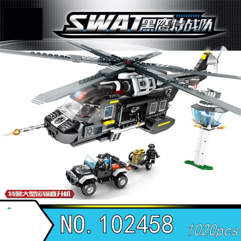 

Large Transport Helicopter Black Hawk Swat Ilitary Building Blocks Bricks Compatible Model Toys Sembo 102458