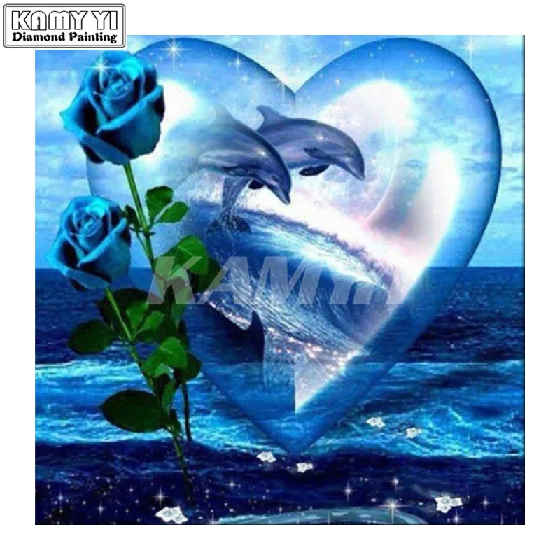 Full Square Diamond 5D DIY Diamond Painting Blue Rose Dolphins Embroidery Cross Stitch Rhinestone Mosaic_