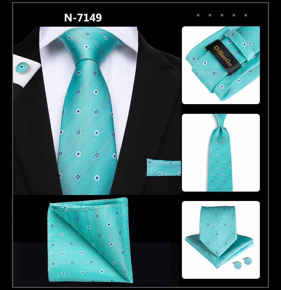 10 видов стилей Бирюзовый полосатый пледы в горошек с цветами Для мужчин галстуки с носовой платок запонки брошь шелковый галстук жаккарда
