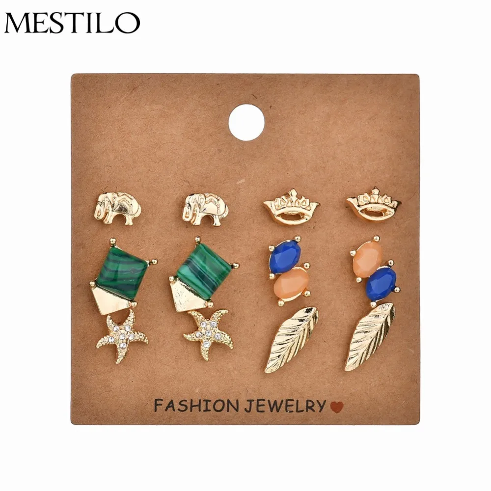 

MESTILO Simple Fashion Daily Life Jewelry For Women Office Ladies Trendy Star Leaf Elephant Small Mini Stud Earrings With Stones