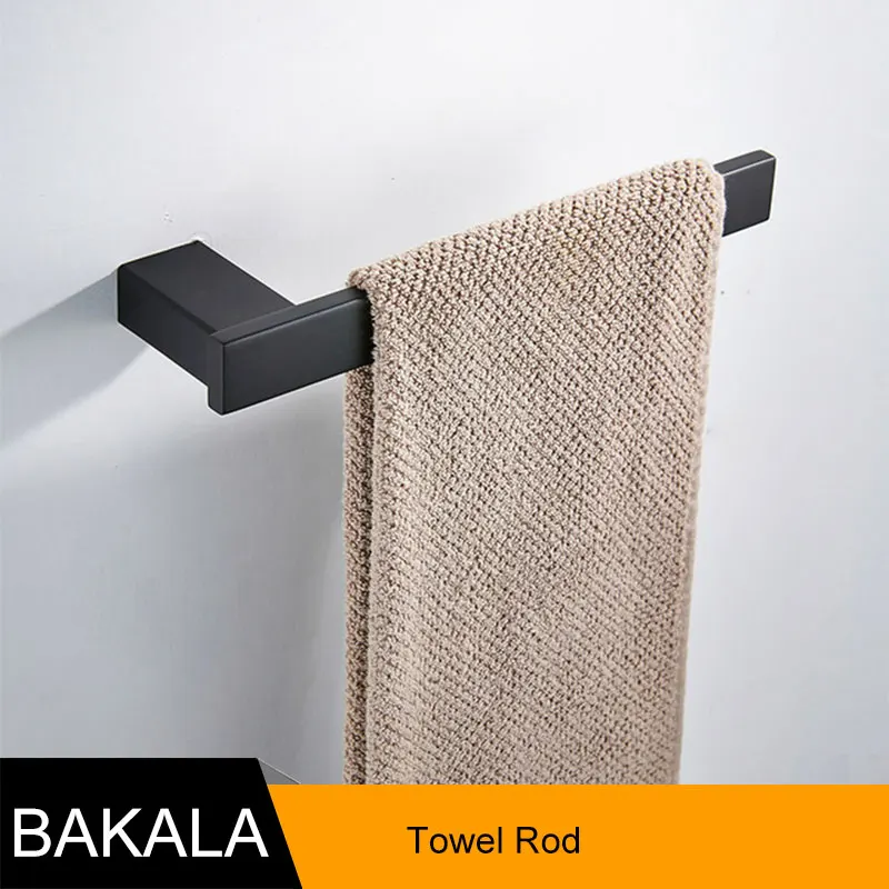 BAKALA черный квадратный набор оборудования для ванной комнаты настенный из нержавеющей стали продукт для ванной комнаты живопись Современные банные аксессуары - Цвет: Towel rack