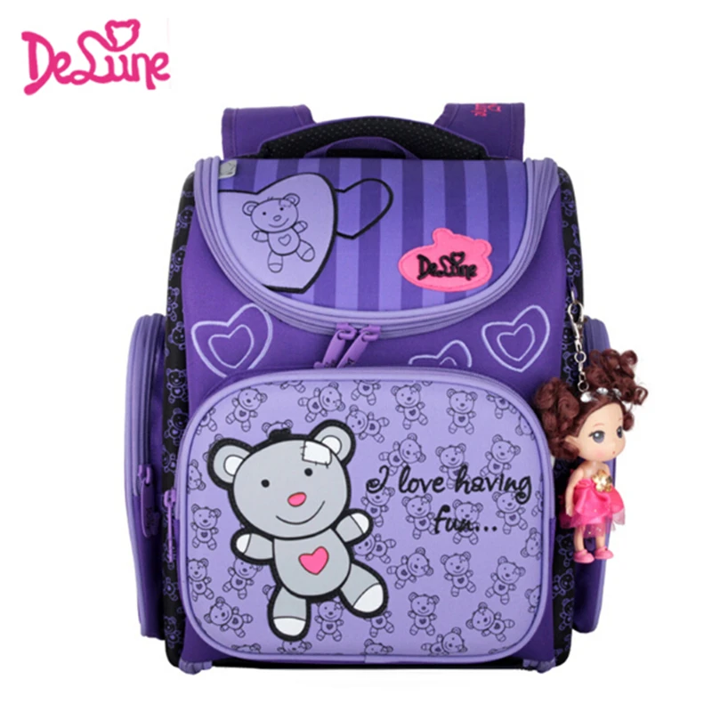 Delune New Style Large Capacity Girls Cartoon School Backpack Orthopedic Ergonomic Design Children Bear Pattern School Bag delune new style large capacity girls cartoon school backpack orthopedic ergonomic design children bear pattern school bag