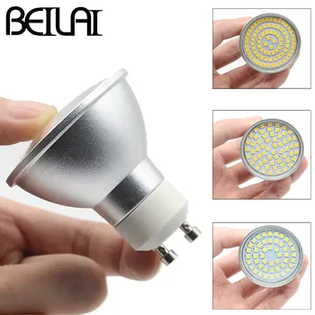 

BEILAI 10PCS 2835 GU10 LED Spotlight Lampada LED Lamp E27 220V MR16 48 60 80LED Plastic Glass Aluminum Spot LED Bulbs Candle Luz
