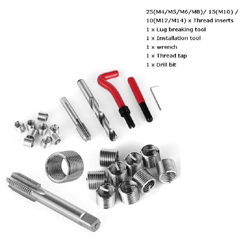 

30pcs Metric Thread Engine Repair Insert Kit M4 M5 M6 M8 M10 M12 M14 for Helicoil Pro Coil Drill Tool Coarse Crowbar