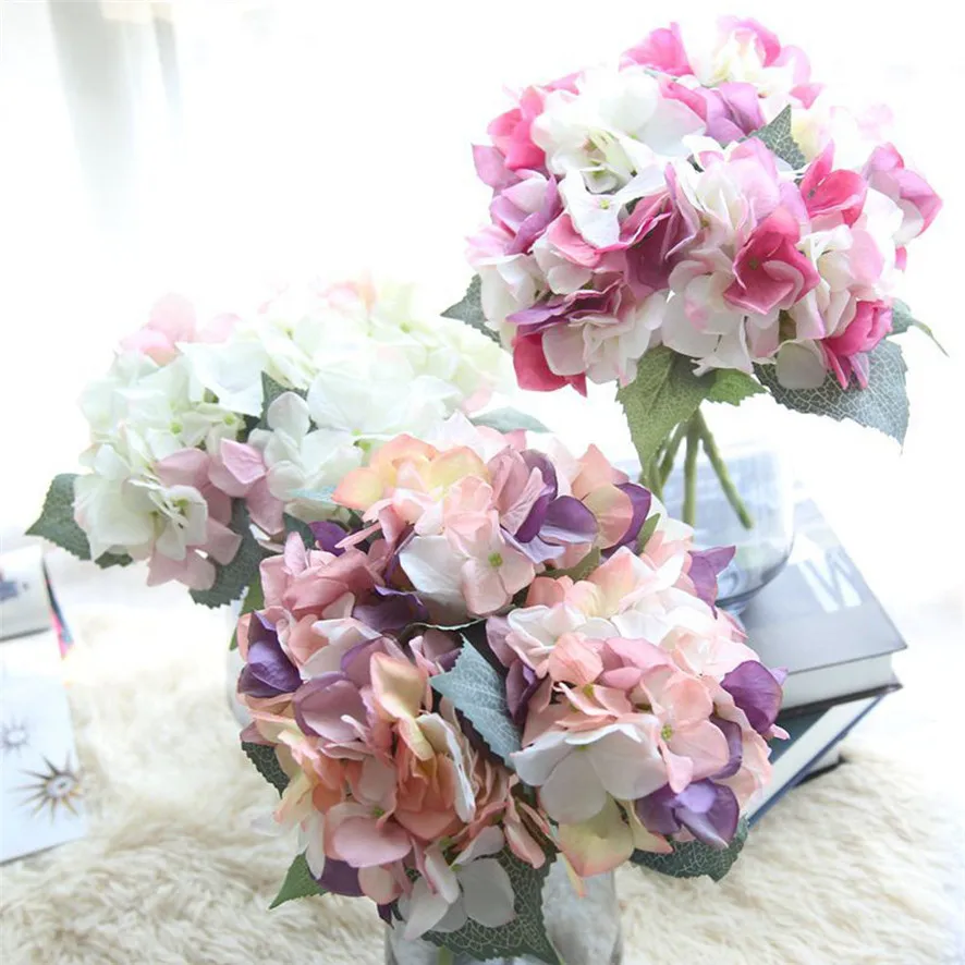 

Zero 2017 Artificial Silk Fake Flowers Hydrangea Floral Wedding Bouquet Party Decor Hot Purchasing B7712