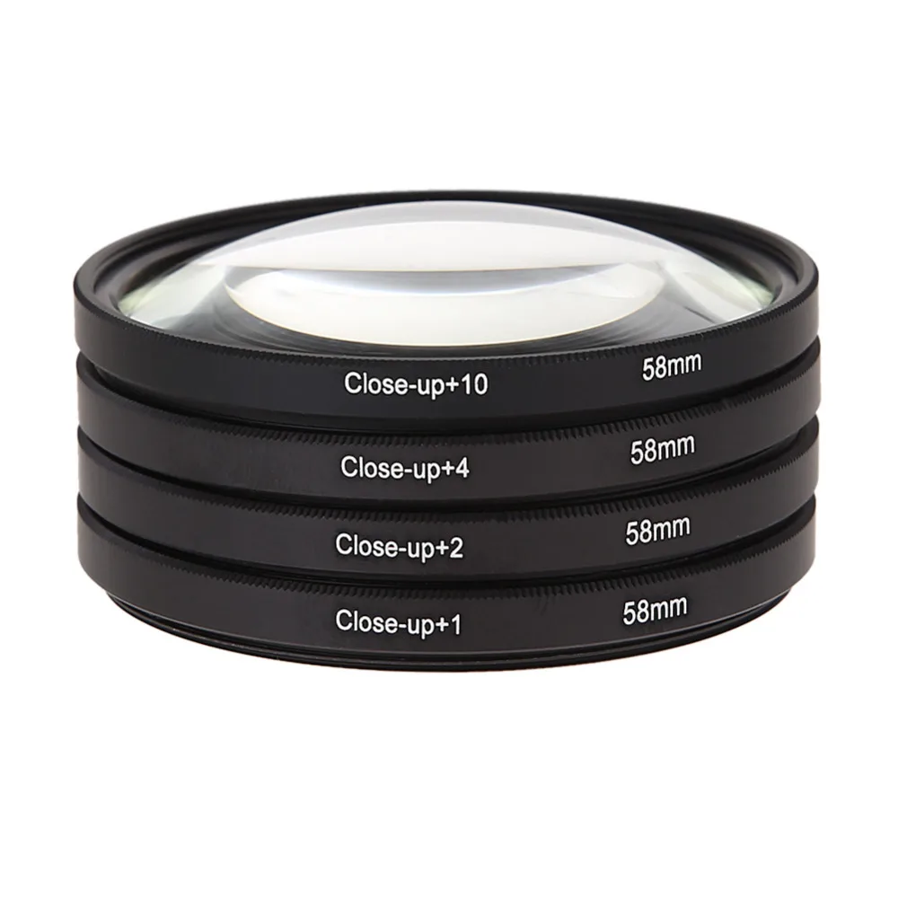 4pcs 58MM Lens Filter Macro Close Up Lens Filter Kit +1 +2 +4 +10 For