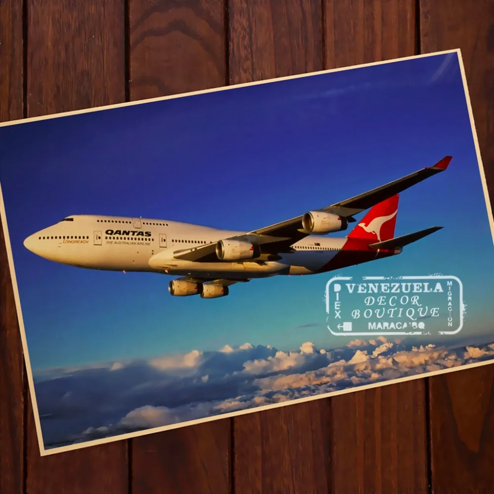 Qantas B 747 Боинг супер Джамбо винтажная Картина на холсте сплав постер в деревянной