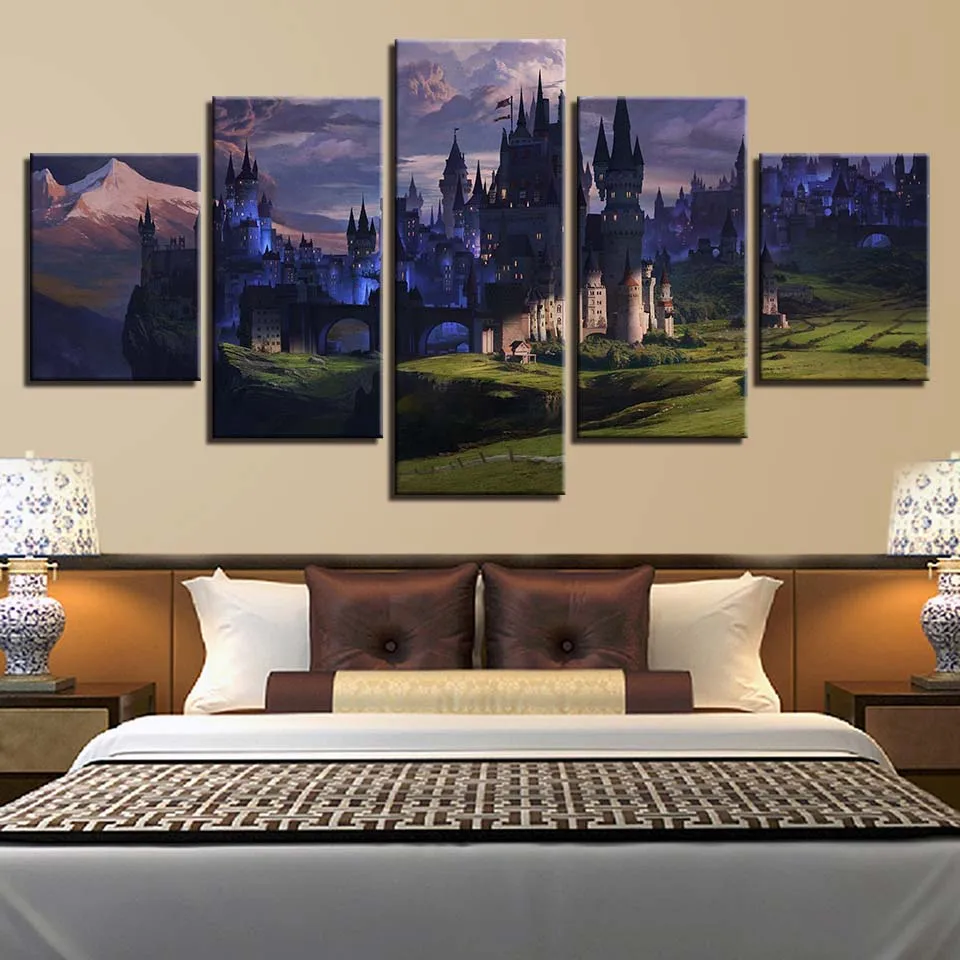 

Posters Wall Hotel Home Decor Framework HD Printing Pictures 5 Pieces Castle Night View Modular Abstract Canvas Artwork Painting