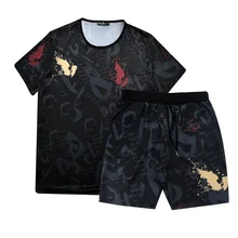 Летний модный мужской повседневный бутик с короткими рукавами с круглым вырезом 3D футболка набор/мужская Тонкая футболка с круглым вырезом шорты
