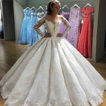 Новейшее бальное платье Свадебные платья с длинным рукавом винтажное кружевное свадебное платье с кружевами на спине vestidos de noiva