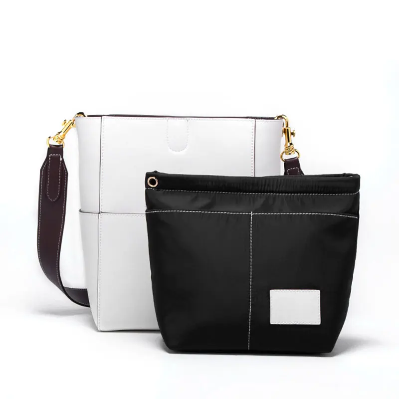 

New Women bucket bag Genuine Leather Cowhide Thread designer Composite messenger Bag Crossbody Shopping handbag with 2 straps