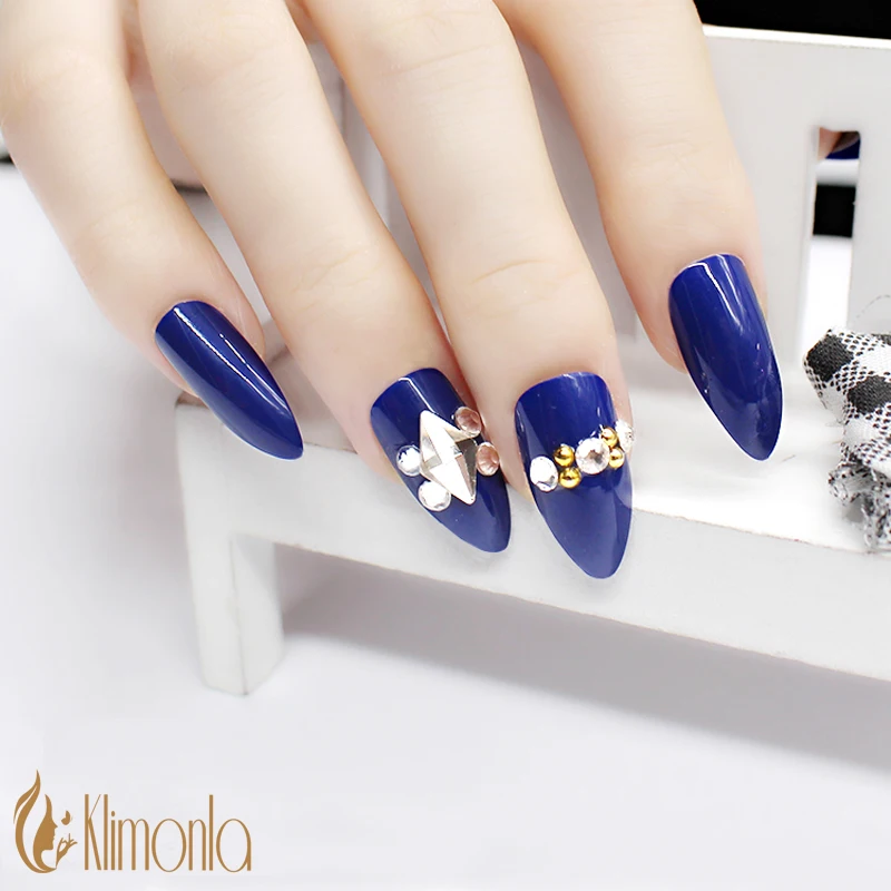 Новые 3D синие накладные ногти, предварительный дизайн с роскошными бриллиантами, модные кончики для маникюра, искусственные кончики для дизайна ногтей, французские кончики