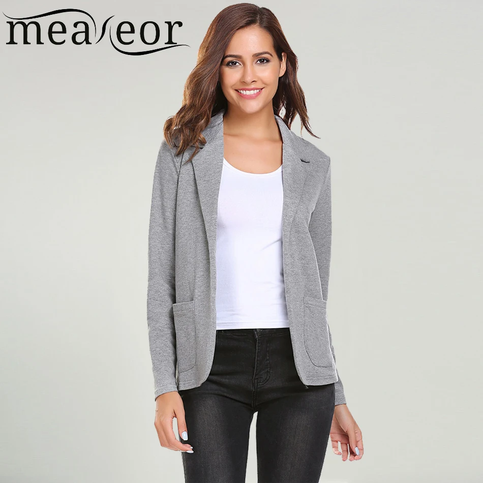 

Meaneor Women's Autumn Slim Fit Blazers Welt Pockets Jackets Plus Size 3XL XXXL Solid Long Sleeve Formal Office Blazer Jacket