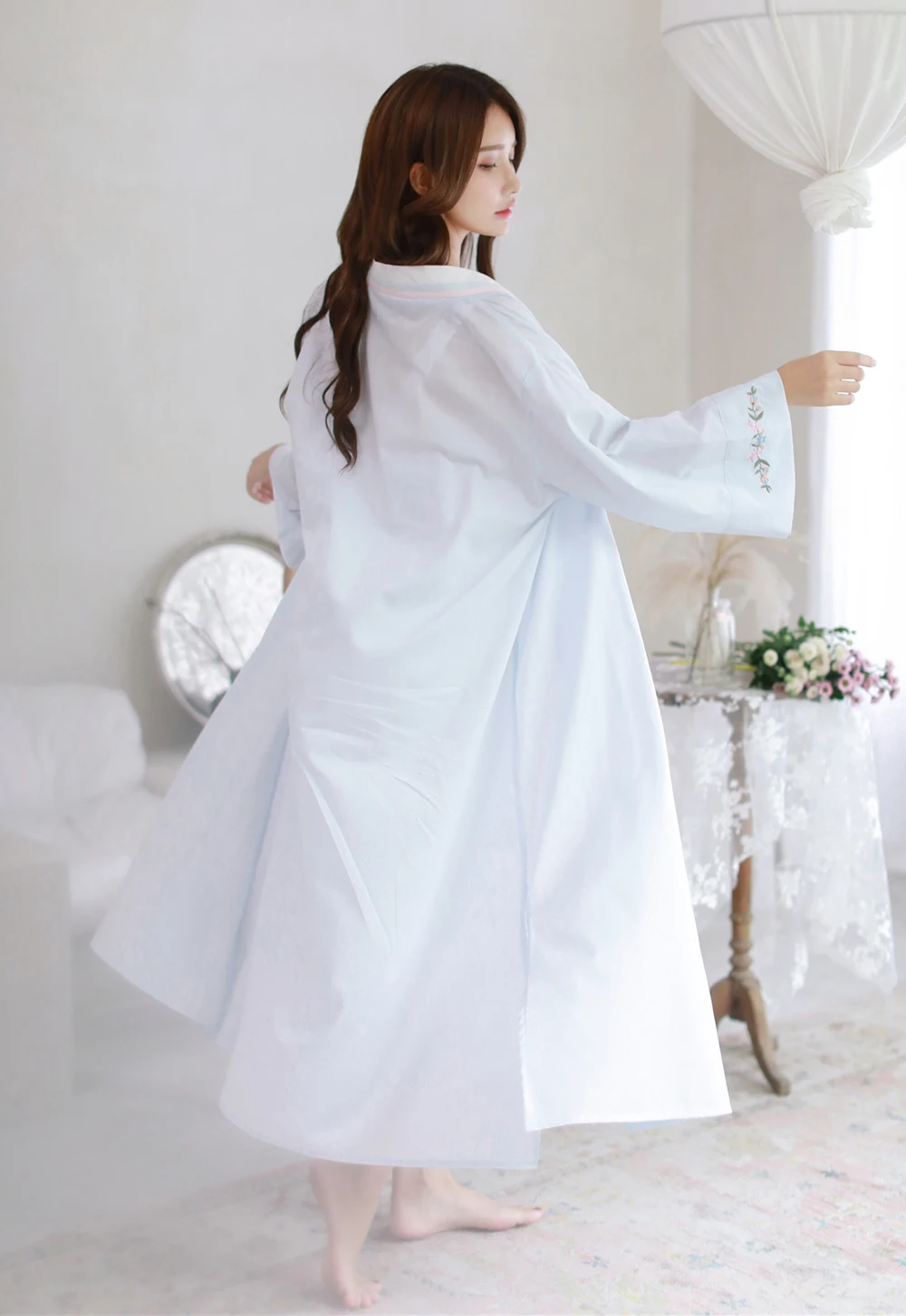 Mulheres do Vintage Conjuntos de Robe e Vestido Ocasional das Senhoras Primavera Outono Puro Algodão Princesa Dormirwear Mulheres Noite Wear Pijamas Retro 8097 5 Coj. de roupão e penhoar
