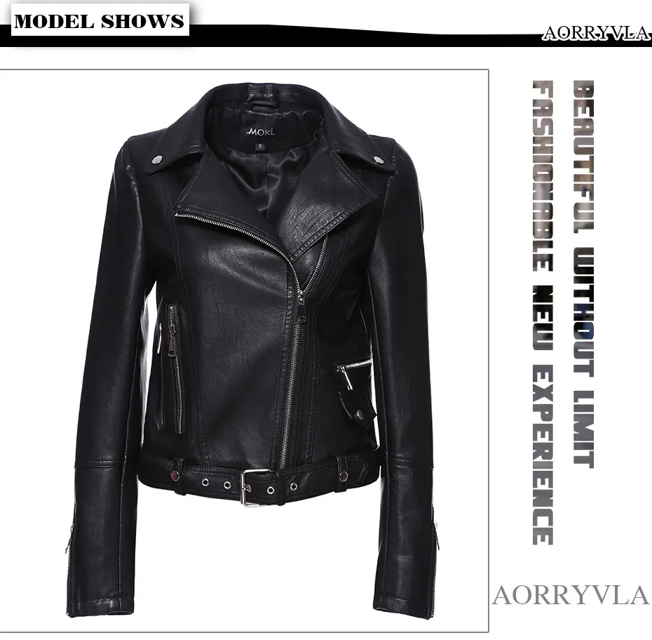 AORRYVLA женская куртка из искусственной кожи pu с отложным воротником черного цвета, мотоциклетная Женская куртка на молнии, высокая уличная Женская байкерская куртка