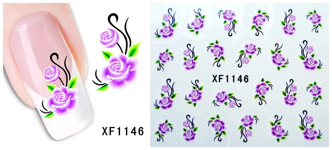 Водостойкие переводные наклейки для ногтей, красивый цветочный дизайн, маникюрные инструменты для девушек и женщин, наклейки для ногтей XF1143