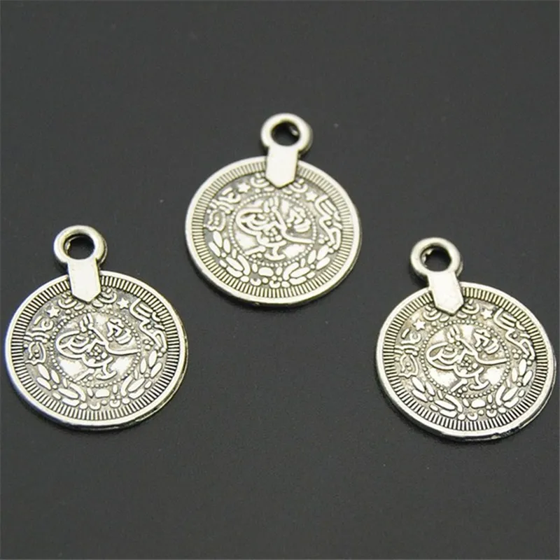 30 шт. антикварная серебряная монета в форме круглого шарма резная фигура Подвески DIY Ожерелье Изготовление ювелирных изделий A2248