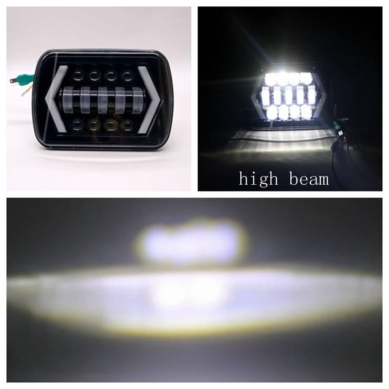 

5" x 7" 6x7Inch Square Led Light Black Rectangular Headlight For Jeep Wrangler XJ MJ Truck 4x4 Arrow DRL Off Road 5x7 Headlights