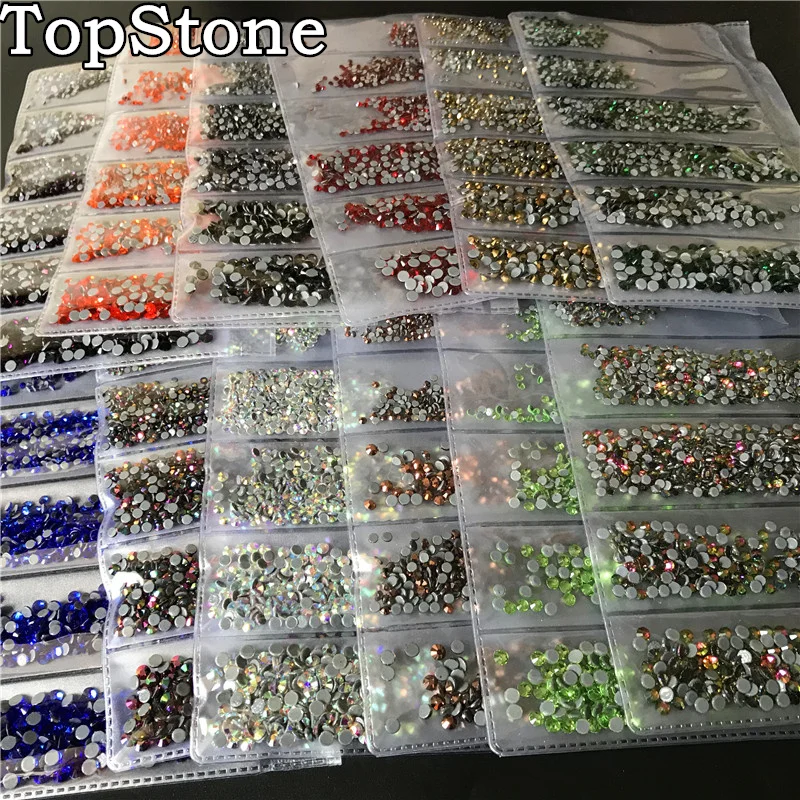 TopStone 1600 шт./лот, смешанные размеры SS4~ SS12, горячая фиксация, стразы с плоской задней стороной, 6 размеров s для рукоделия, клей для дизайна ногтей, Кристальное украшение