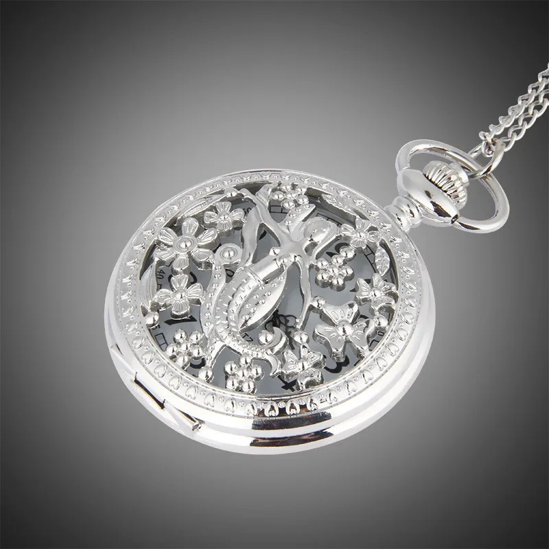 TFO карманные часы серебряные полые лепестки объемные танцы Русалка дизайн кулон Дамская мода подарок ожерелье