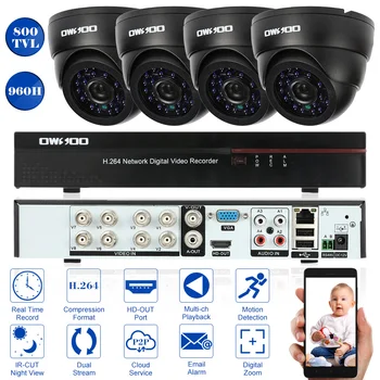 

OWSOO 8CH Full 960H/D1 HDMI DVR Kit 800TVL Security Camera System P2P Network DVR 4pcs Infrared IR Doom Camera Kit with Cables