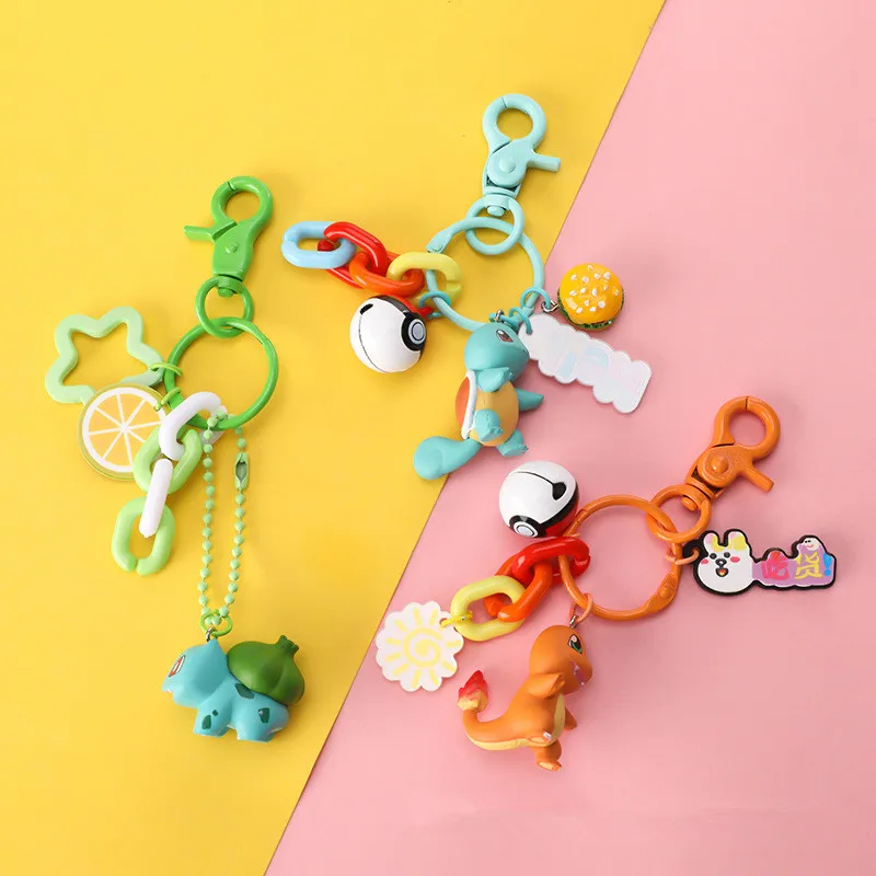 

Cute Cartoon Bulbasaur Charmander Squirtle Figure Doll Keychain for Women Bag Backpack Charms Decoration Car Key Holder Jewelry