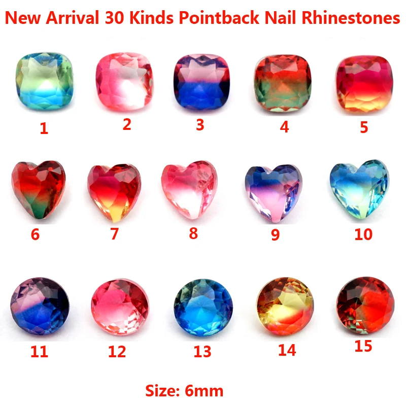 Arte do Unha Strass para Artesanato o Envio Gratuito de 2021 Nova Chegada – Bolsa 30 Tipos Vidro Pointback Strass Cristal Pedra k9 50 Pçs