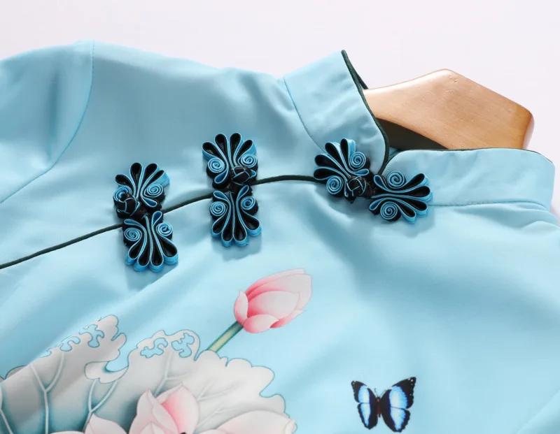Sheng Coco 4XL Plus Size Woman's Chinese Traditional Clothing Elegant Shirts Ancient Chinese Cheongsam Qipao Blouse Tops Blue