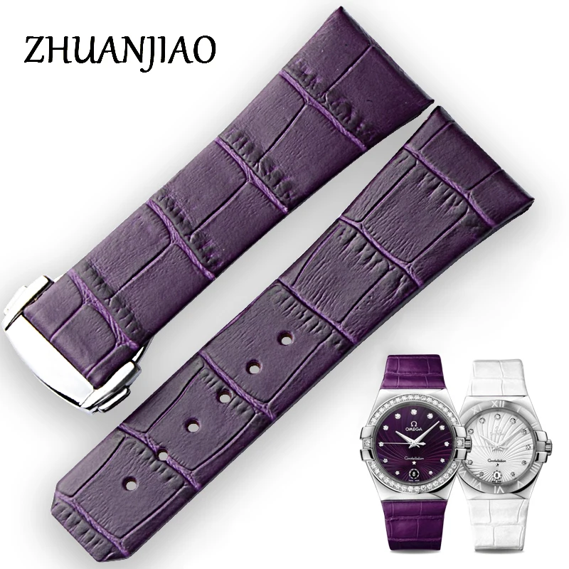 

Genuine Cowhide Watchband 17 23mm Fashion Elegance For Women Leather Strap Red/Purple Replacement Accessories